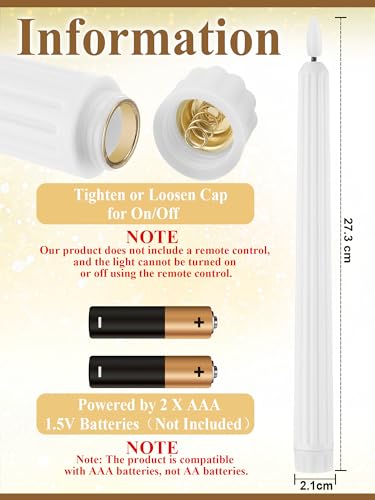 Image of Funtery 48 Pcs Flameless LED Taper Candles Battery Operated Candles Bulk Realistic LED Candlesticks Flickering for Wedding Church Party Home Decor(White,11 Inch,Romantic Style)