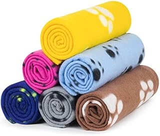 AK KYC 6 pack Mixed Puppy Blanket Cushion Dog Cat Fleece Blankets Pet Sleep Mat Pad Bed Cover with Paw Print Kitten Soft Warm Blanket for Animals