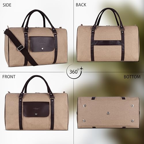 Image of ZAINTO Travel Duffle Bag for Men & Women | Weekender Duffle Bag | Luggage Hand Bag | Canvas /Jute with Leather Finish