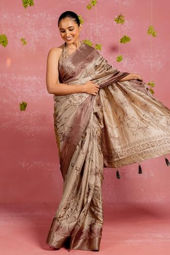 Image of MIRCHI FASHION Women Saree Floral Printed Silk Blend | Soft Traditional Drape for Wedding sari with Unstitched Blouse Piece