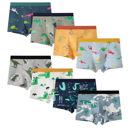 Anntry Ropa Interior para niños, Calzoncillos Tipo bóxer de Dinosaurio para niños pequeños, Paquete de 8 Calzoncillos de algodón para bebés de 2 a 12 años