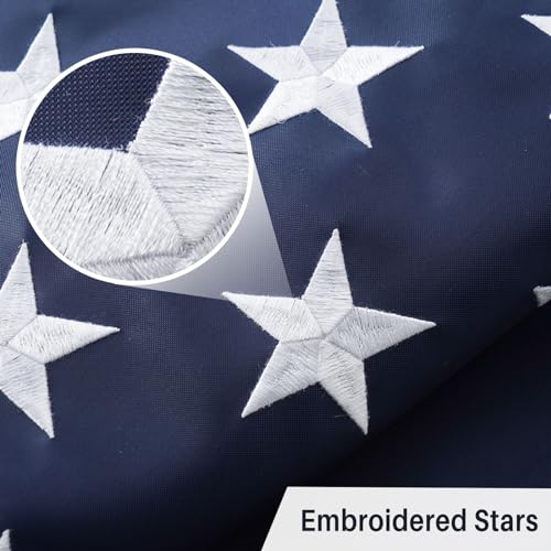 AMZFLAG Embroidered American Flag with Fringe 3x5 ft, Double Sided Gold Fringe American Flags for Indoor Sleeve, US USA Gold Fringe Flag Polyester for Long Time Use