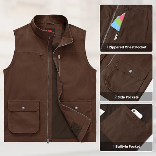 Image of TBMPOY Men's Lightweight Vest Cotton Stylish Sleeveless Travel Casual Work Canvas Outerwear Utility Jacket Fishing Hiking