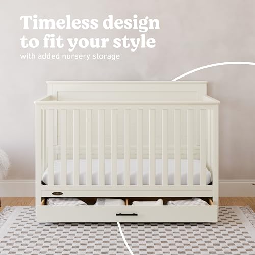 Image of Graco Tristan 5-in-1 Convertible Crib with Drawer, Frosted Oat
