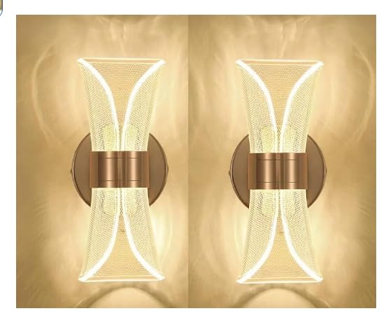 RK Traders Modern LED Mesh Design Wall Sconce Light, 12W, 3 Color Modes,Gold Finish, 23cm Acrylic Modern Wall Light (2) for Living Room Dinning Room Decor Light Pack of 2-image-1