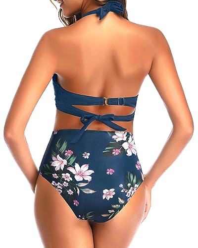 Image of Tempt Me Women Two Piece Swimsuit High Waisted Bikini Halter Vintage Retro Bathing Suit Push up Swimwear