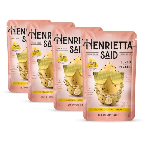 Image of Henrietta Said Wing-Flavored Peanuts - Truly Good Foods Snacking Nuts - Bold Flavors - Savory & Spicy - Jumbo Flavored Peanuts - Protein Packed Vegan Snack - 4 (5-oz) Packs - Lemon Pepper