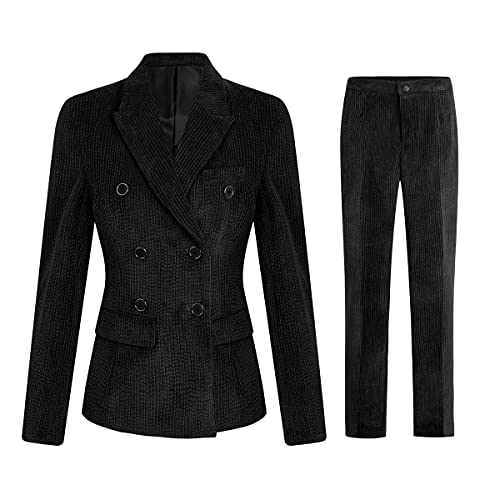 YFFUSHI Tailleur Femme 2 pièces Elégant Slim Fit Travail Blazer Pantalon Double Boutonnage Costume de Veste Formelle Cover