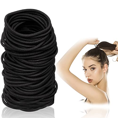 100 Pezzi Elastici per Capelli Fascia per Capelli Elastici Neri Fermacapelli Rinfusa Elasticizzato Elastico Fasce per Capelli Bande Corda di Ponytail Fermacoda per Capelli Spessi Pesanti e Ricci