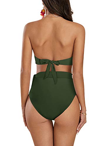FERBIA Womens High Waisted Bikini Set Bandeau Strapless 2 Piece Bathing Suit Swimsuits Tie Wrap Swimwear2