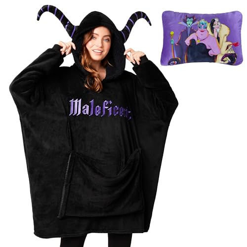 Disney Stitch Batamanta con Capucha Adultos - 2 en 1 Sudadera de Forro Polar Grande Baby Yoda - Regalos Stitch Navidad (Negro Maleficent)