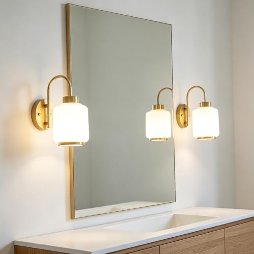 Yifi Deco Gold Wall Sconce Bathroom, Industrial Vintage Wall Mount Single Sconce with Milk Glass Shade, Vanity Wall Lamps, Kitchen Over Sink Wall Light, Indoor Hallway Side Fixtures Hardwired 1-Light by Yifi Deco - Used condition - Image 3