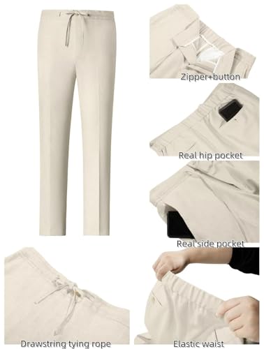 Men's Linen Suits 2 Piece Casual Regular Fit Linen Blazer Jacket and Pants for Summer Beach Wedding4