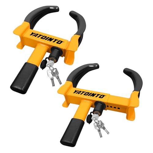 YATOINTO Universal Wheel Lock,2 Pack Heavy Duty Trailer Lock,Security Anti Theft Wheel Lock,Adjustable Max 11.4' Tire Width for Trailer Boot,Car Boot,Golf Cart,RV,Boat with 6 Keys Alike(Black-Yellow)