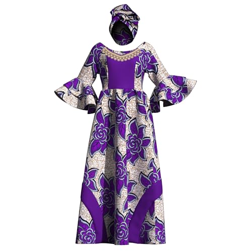 Image of iooiooi Womens African Print Party Maxi Dress Tradition Dashiki Ankara Long Dress & Headwrap