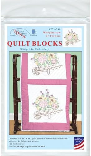 Jack Dempsey Needle Art Wheelbarrow of Flowers 18" Quilt Blocks