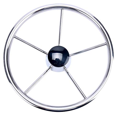 Amarine-Made13-1/2 Inch 5-Spoke Destroyer Style Stainless Boat Steering Wheel #TOP1