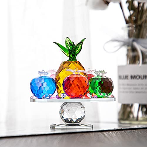 QFkris Crystal Faceted Apples and Pineapple Figurines Collectibles, Glass Fruit Paperweight Ornament with Base for Home Table Decor