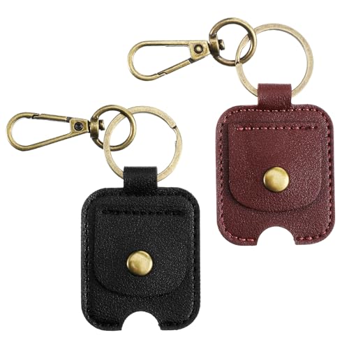 Xelsluthe 2 Pcs Car Key Cover PU Leather Car Key Sleeve for Broken Cars Keys Loop Replacement with Iron Ring for Men Women Black and Brown
