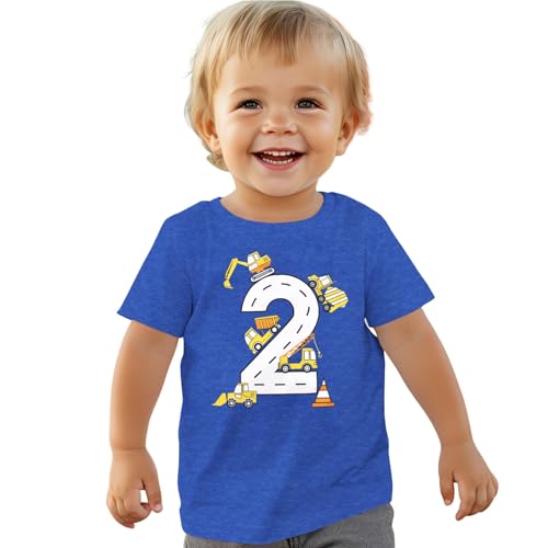 Bagger Kinder 2-5 Jahre Jungen Tshirt Geburtstag Junge Hemden Baby T-Shirt Bruder Bagger T Shirt Jungs Baumwolle Tops Sommer Kurzarm Oberteile Baggerfahrer Geburtstagsshirt(Blau,2 Jahre)