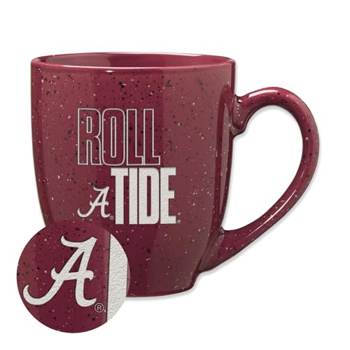 Rico Industries NCAA Alabama Crimson Tide Roll Tide 16 oz Team Color Laser Engraved Speckled Ceramic Coffee Mug