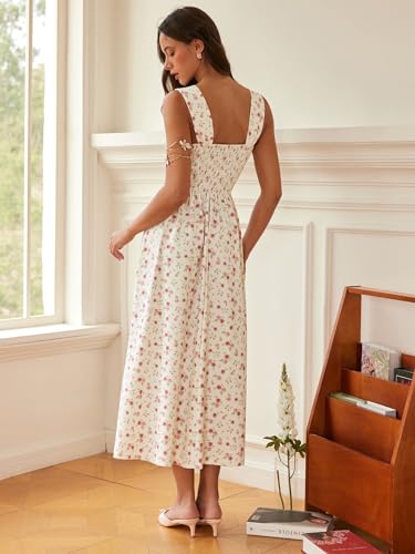 Image of CIDER Womens Floral Smocked Dresses Square Neck Long Midi Sundress