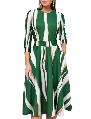 Image of Simple Flavor Women's Floral Vintage Dress Elegant Midi Evening Dress 3 /4 Sleeves