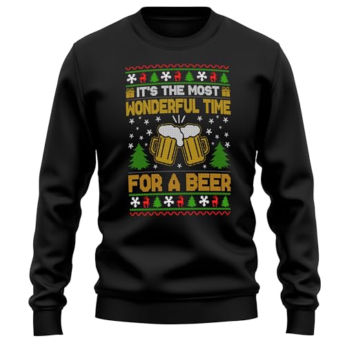 Purple Print House Christmas Beer Adults Sweatshirt Men Women Wonderful Time For Drinking Sweater Unisex, M, Black