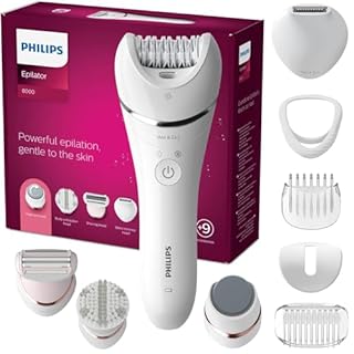Philips Epilator Series 8000, epilatore Wet & Dry cordless per gambe e corpo con 9 accessori, rasoio, rifinitore, lima per pedicure ed esfoliante corpo, modello BRE740/10