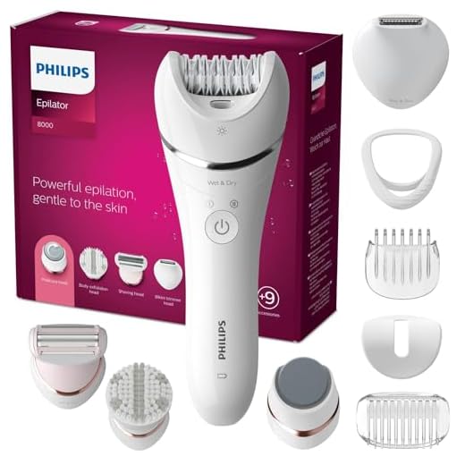 Philips Epilator 8000 Serie - Geschikt Voor Benen En Lichaam - 2 Snelheidsinstellingen - Draadloos Nat En Droog Gebruik - 9 Accessoires - Reinigingsborstel - BRE740/10