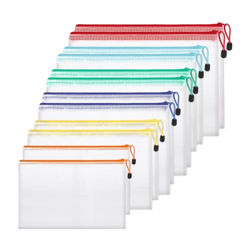 12 Stück Dokumententasche, 6 Größen Reißverschlusstasche A4 A5 A6 B4 B5 B6 Wasserdichte Dokumentenmappe mit Reißverschluss für Datei Prüfungsunterlagen Bücher Schule Reise (6 Farben)