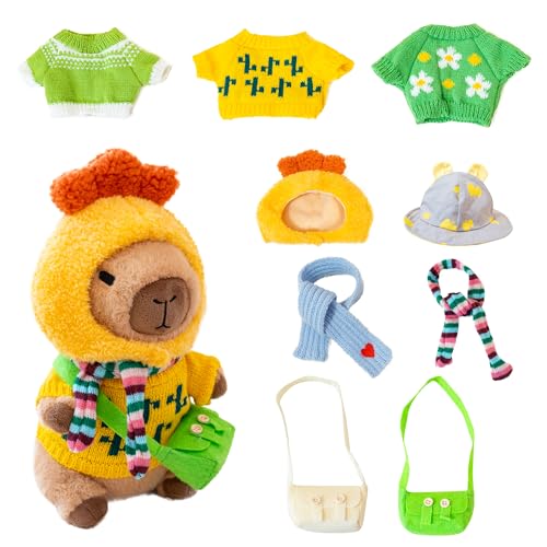 Image of Capybara Plush for Boys Girls Birthday Dress Up Cute Plushies,10 Pcs Set,9 Clothes and Accessories Kawaii Stuffed Animal Plushie Toy, Soft Peluche Doll for Kids 10.2 in