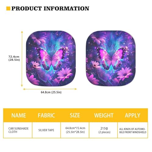 Image of Purple Butterfly Green Cactus Windshield Sun Shade for Truck SUV Car Easy to Install Heat and UV Rays that Keeps Vehicle Cool Removable Automotive Accessories Universal Car Accessories