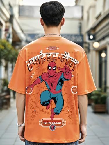 Image of Bewakoof Official Marvel Merchandise Men's Ombre Oversized Fit Half Sleeve Round Neck Cotton Jersey T-Shirt