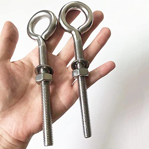 Image of Stainless Steel Eye Bolt, 2pack M10 Heavy Duty Eye Bolts 3 /8 inch X 4 inchwith Nuts and Washer Thread Lifting Ring Eyebolt, Long
