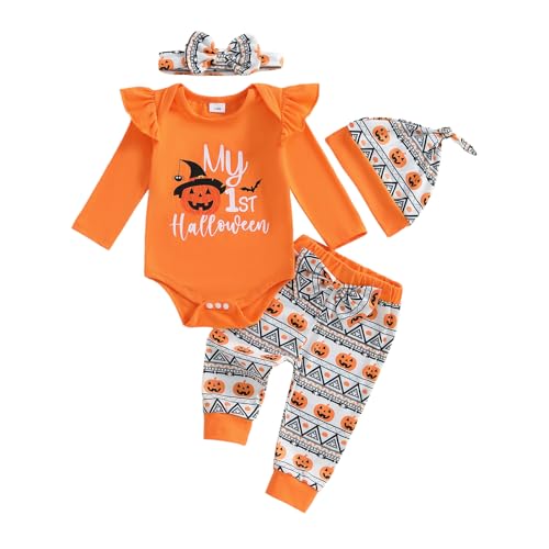 Douhoow Baby Girls Fall Clothes1st Halloween/1st Christmas Baby Romper Pants Headband Hat Infant Girl Festival Outfits