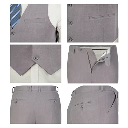 Lynerun Men Suits Linen Waistcoat Pants Set Mens Suit Slim Fit For Prom Grey Groomsmen Beach Wedding Suit Casual Suit For Men Tuxedos L #TOP3