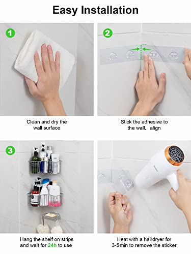 Smartake Corner Shower Caddy, 3-Pack Adhesive Shower Organizer Deep Basket With Soap Holder And Hooks, Shower Shelf Rustproof Stainless Steel, Shower Rack Storage For Bathroom Kitchen Fit 90° Wall #TOP6