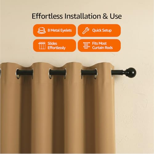 Image of Amazon Basics - Room Darkening Blackout Window Curtains, 100% Room Darkening | 5 Feet |Set of 2| Plain Design | for Living Room and Bedroom | 115cmx150cm, Color- Gold