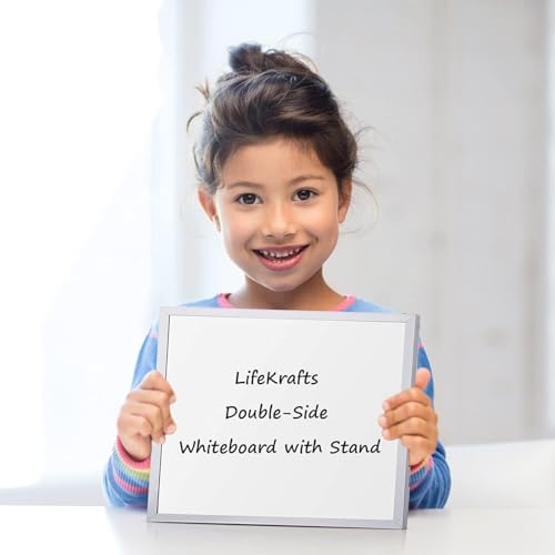 Image of LifeKrafts Dry Erase Whiteboard | Desktop Easel Board for Office, Home, School, Adults & Kids | Tabletop Writing Board | Reusable Marker Board | 2 Pens & 1 Eraser | 12x10 Inches | Pack of 1