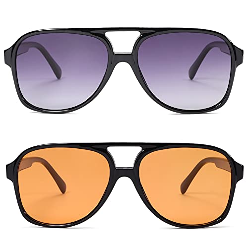 70s Retro Aviator Sunglasses for Women – Men Large Frame Square Vintage Orange Sunglasses UV400 Protection2