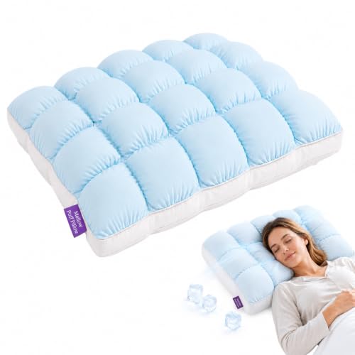 Mellow Puff Pillow Mellow Puff Cooling Pillow for Sleeping Fluffy Cloud Pillow with Ice-Silk Touch Breathable Quilted Grid Design for Side and Back Sleepers Machine Washable (Baby Blue)