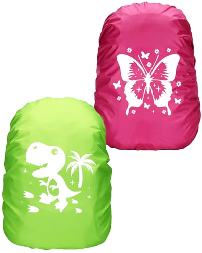 KGDUYC Housse Sac a Dos Impermeable Réfléchissante 35L,Protection Sac à Dos,Protege Sac a Dos Réfléchissante,Housse Pluie Réutilisable pour Camping Randonnée Voyage Cyclisme Motif (Dinosaure/Papillon)