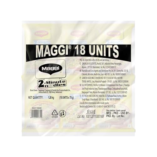 MAGGI 2-Minute Instant Noodles, Masala Noodles With Goodness Of Iron, Made With Choicest Quality Spices, Favourite Masala Taste, 1.26kg Pouch (Pack of 18, 70 g each)