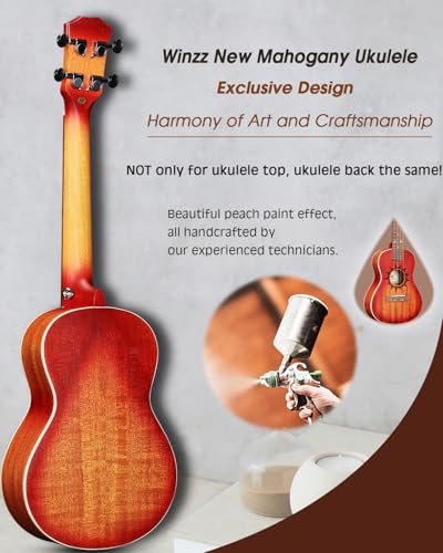 Winzz Ukulele Erwachsene Konzert 23 Zoll Anfänger Set Mahagoni-Holz, Kinder Einsteiger, Einzigartige Ukulele Kaufen Geschenke (Carbon Saiten, Matte Sunburst)