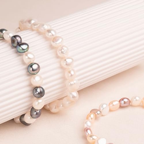 Image of Secret & You Woman Bracelet with White or Colorful Baroque Freshwater Cultured Pearls - 8-9 mm -18 cm Elasticated Band