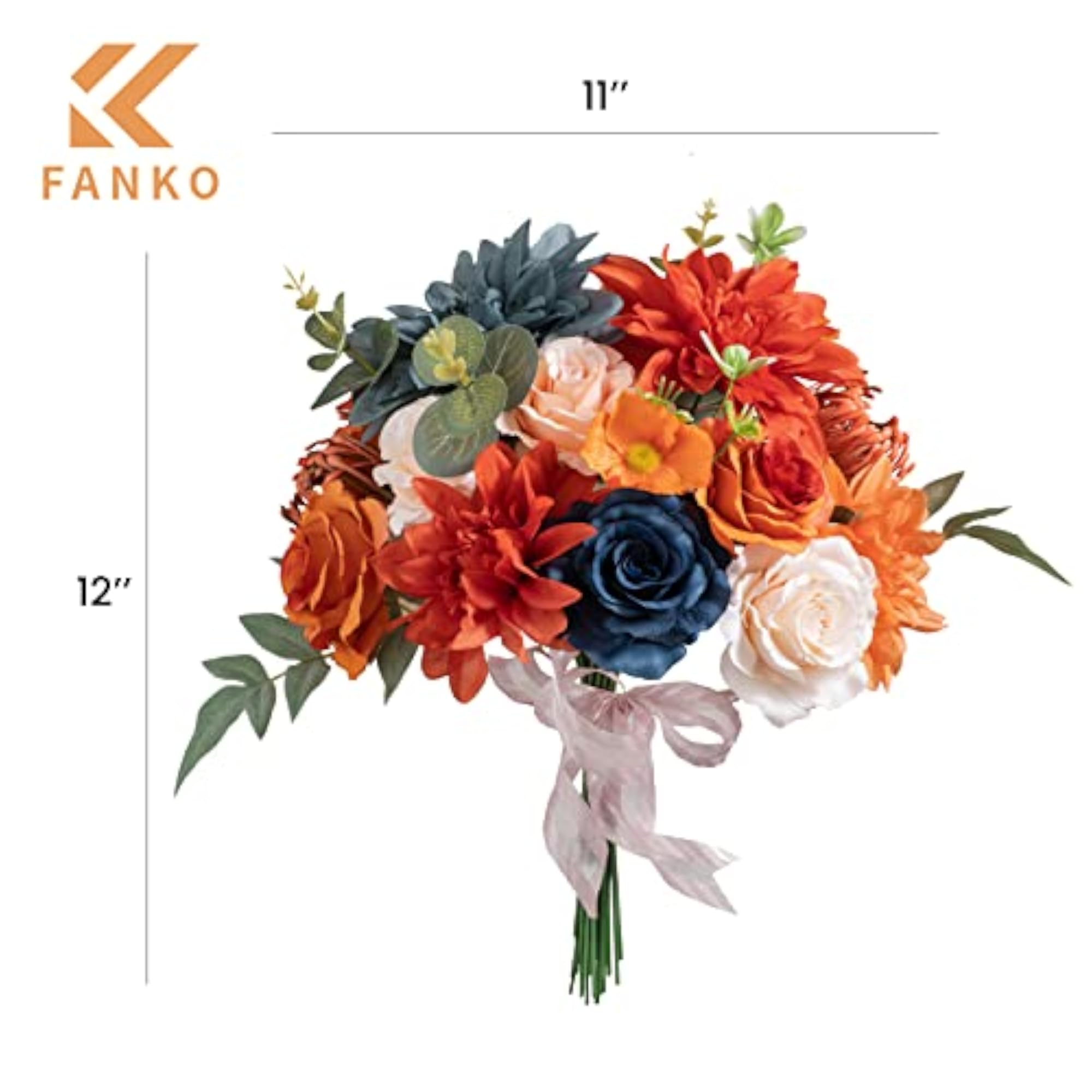 Burnt Orange & Navy Blue Rose Artificial Flowers Combo for DIY