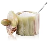Salero de mármol con tapa y cuchara, azucarero ideal para almacenamiento en la cocina