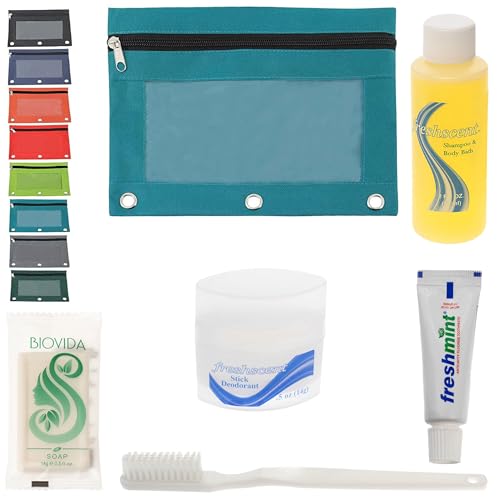 Bulk 24 Basic Toiletry Kit for Men and Women in Pouch With See Thru Window
