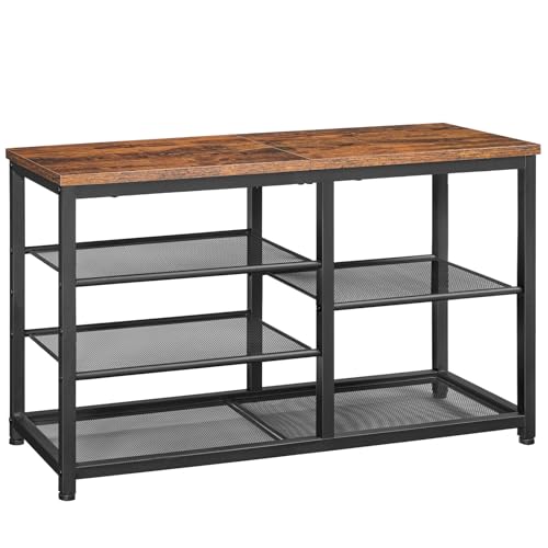 HOOBRO Shoe Bench, 5-Tier Shoe Rack Bench, Entryway Bench with Shoe Storage, Shoe Storage Organizer, 31.5″ L Shoe Storage Bench for Entryway, Hallway, Space Saving, Rustic Brown and Black BF36HX01